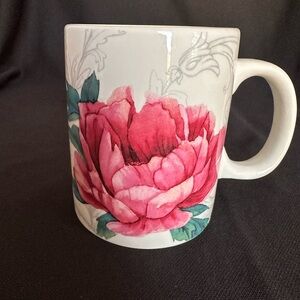Martha Stewart Floral Mug with Pink Peony Design 4 1/4” EUC Spring 16 0Z
